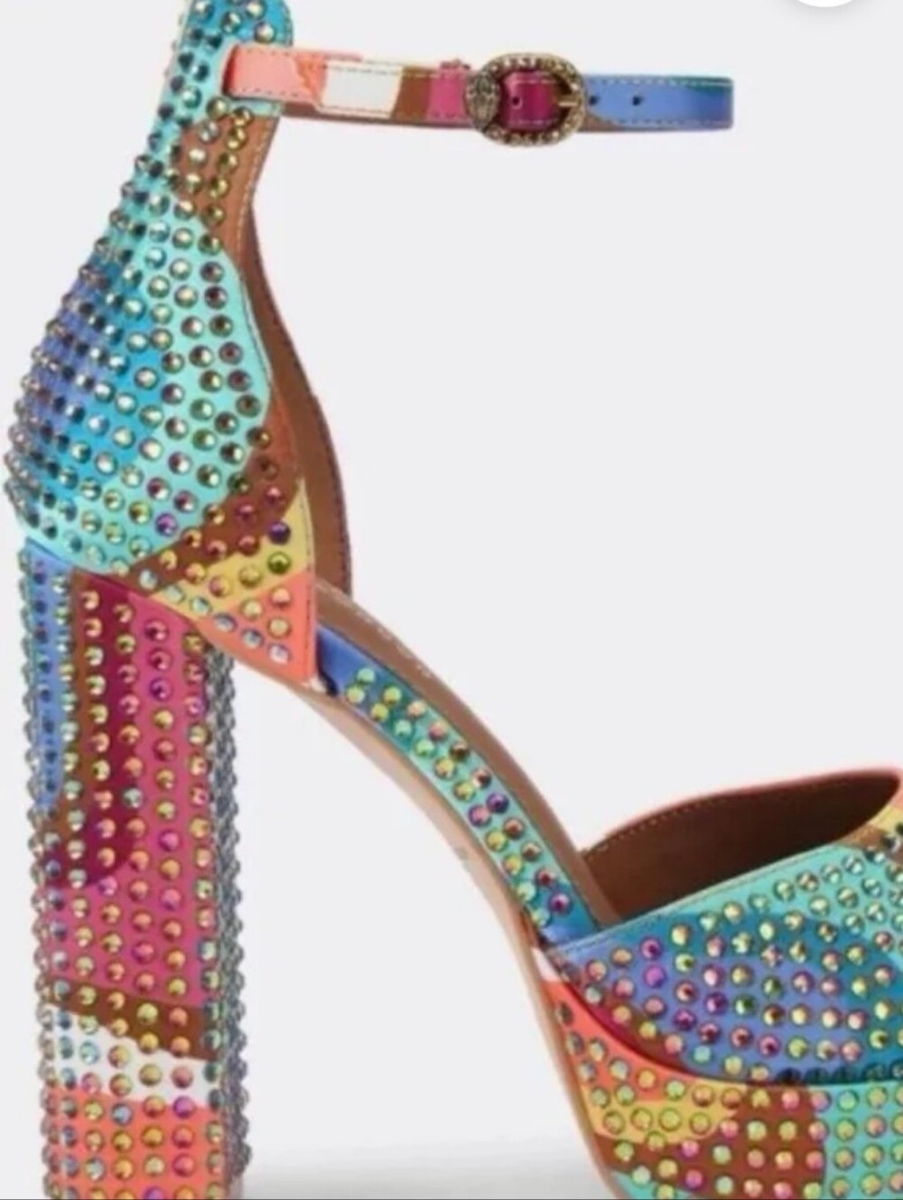 KURT GEIGER Shoreditch Platform Heel Multi Swirl Rainbow Embellished Ankle Strap - Picture 8 of 8